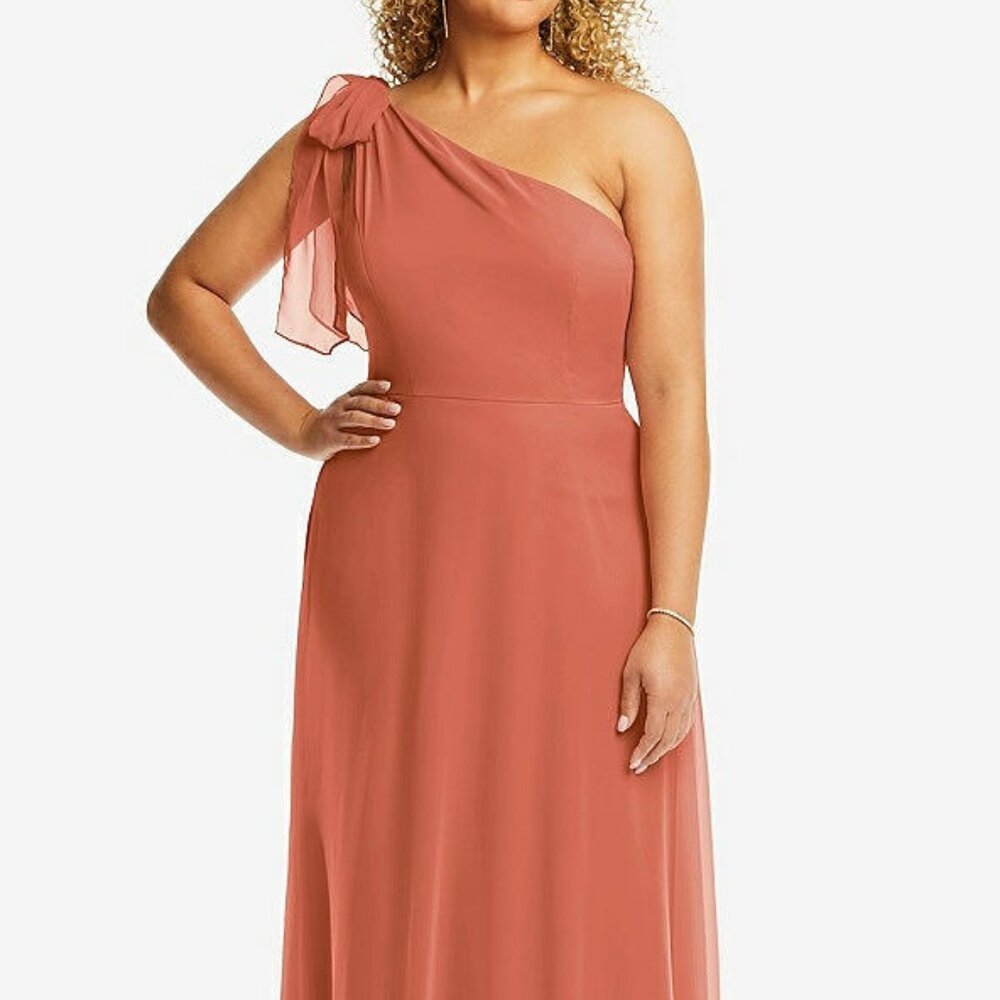 DESSY After Six 1561..Draped One-Shoulder Maxi Dress Terracotta..Sz 16